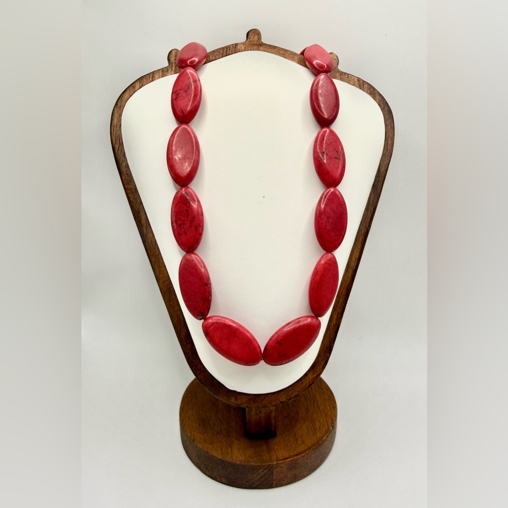 Red Stone Chunky Statement Necklace - image 1